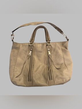 AIMEE KESTENBERG Taupe Leather Tote Bag with Zip Accents Hobo Bag